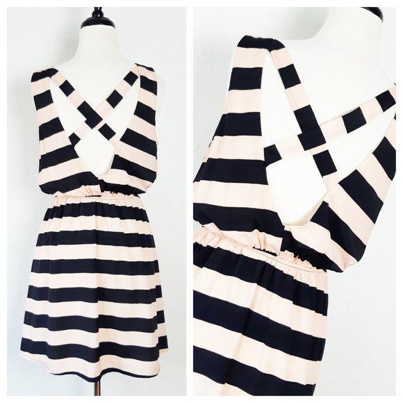 Windsor Striped Dress Criss Cross Knee Length Sleeveles A Line Elastic Waist - Picture 5 of 8